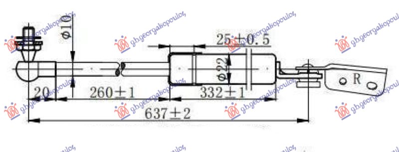 AMORTIZER GEPEK VRATA (637L-315N) DESNO