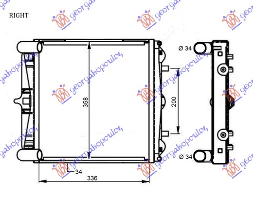 HLADNJAK MOTORA 2.5/2.7-S/3.2 (+/-AC) (33.6x35.8x3.4) DESNO
