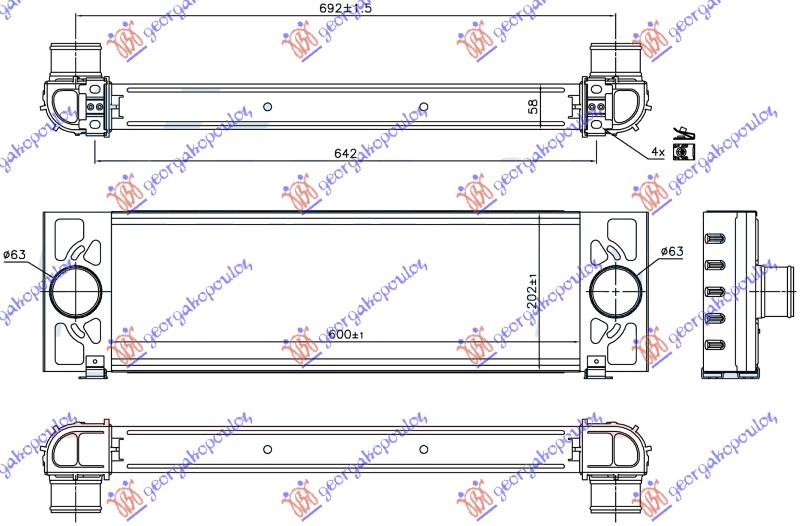 HLADNJAK INTERKULERA 2.2-3.2 TDCI (600x202x58)