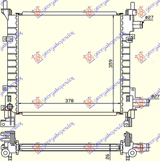 RADIATOR PETROL + A/C (380x360) (MAHLE BEHR)