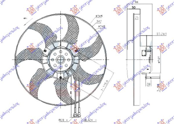 VENTILATOR (MOTOR+ELISA) (340mm) (2 KABLA)
