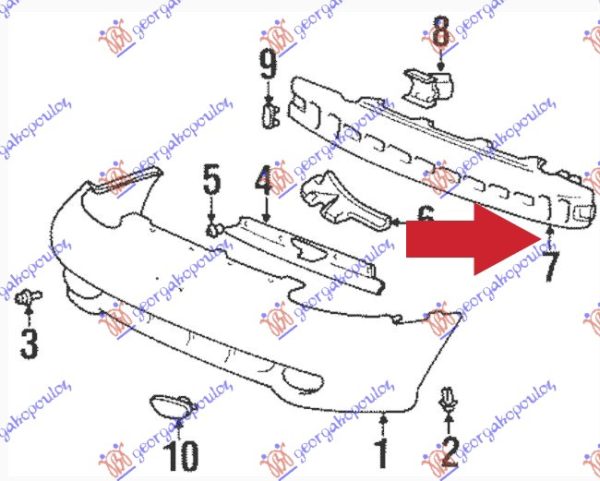 FRONT BUMPER ABSORBER 1997-1998