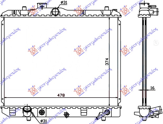 RADIATOR AUTOMATIC (375x500x16) (KOYO)