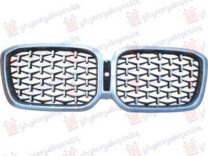GRILLE PAINTED BLACK (HONEYCOMB) (W/CAMERA HOLE) (W/NICKEL MOULDING & FRAME)
