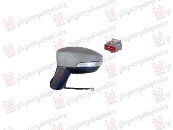 DOOR MIRROR ELECTRICAL HEATED FOLDABLE PRIMED (W/SIDE LAMP) (12PIN) (ASPHERICAL GLASS)