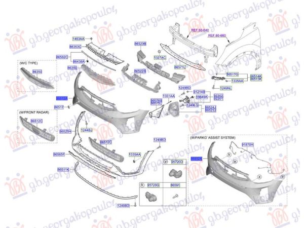 FRONT BUMPER UPPER (W/4 PDC) (O)