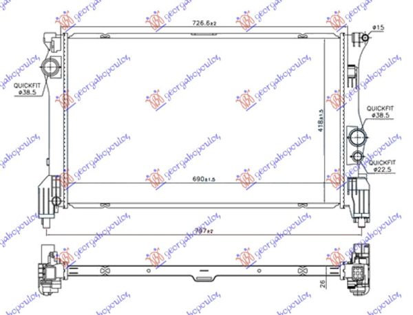 RADIATOR 2.2 (12014-116-119 CDI/BLUETEC) (690x418x26) LOW SPILES (NRF)