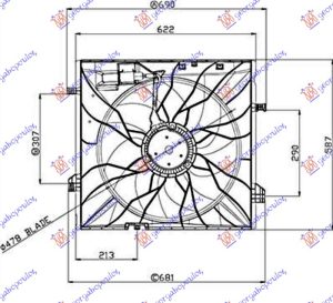 VENTILATOR KOMPLET (BENZIN/DIZEL) (485mm) (4 PIN) (600W)