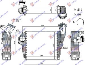 HLADNJAK INTERKULERA 3.0-3.6 BENZIN (285x279x62) DESNO
